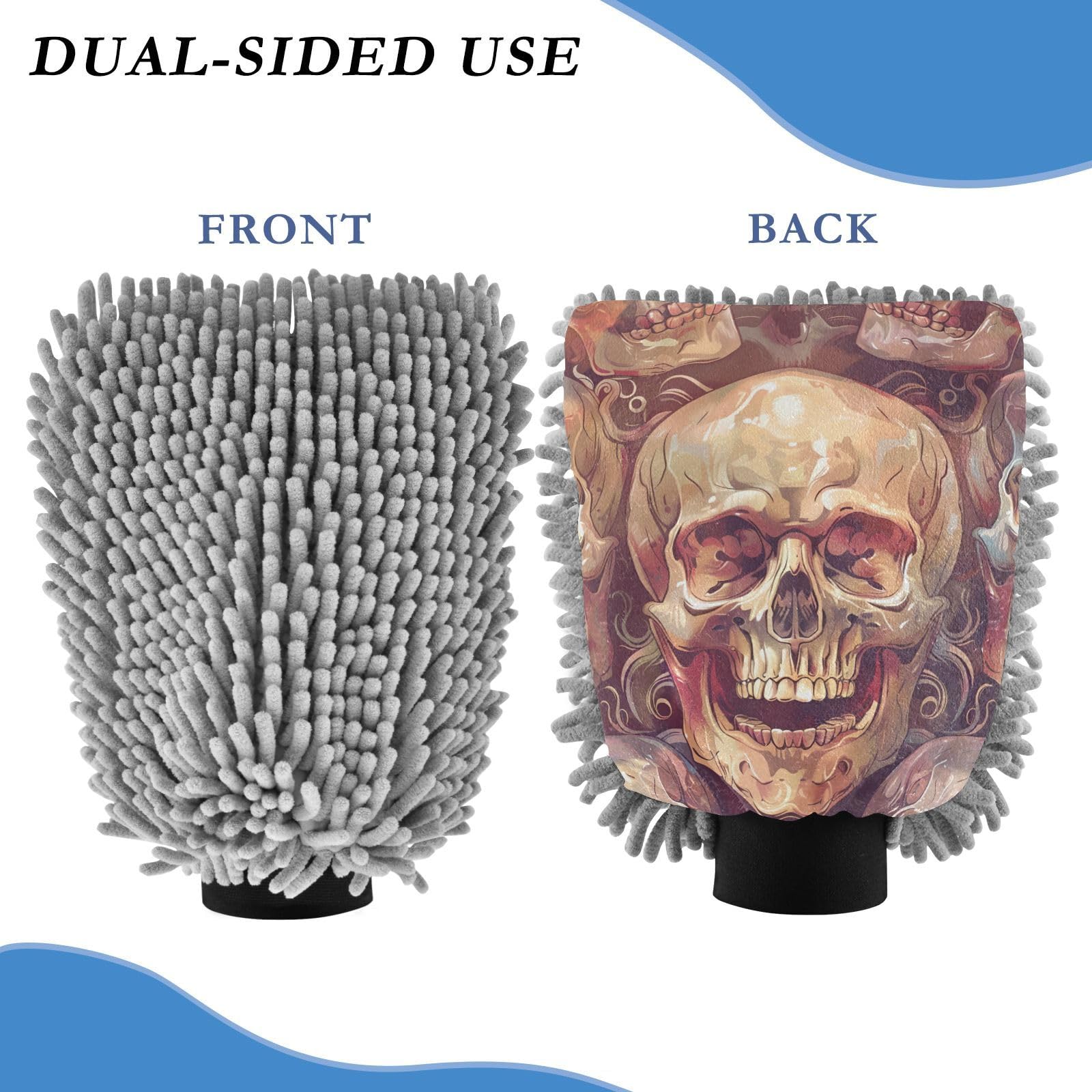 IOACIY Absorbent Microfiber Car Wash Drying Mitts, 2 Pack, Scratch-Free & Lint-Free, Rich Foam, Highly Absorbent, Double Sided, Wash Mitt Perfect for Car Washing, L, Skull (6)