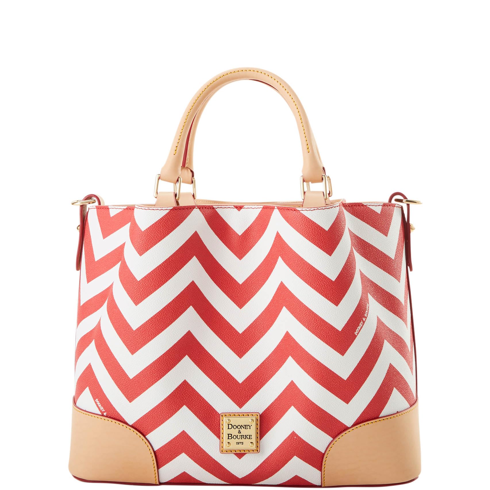 Dooney & Bourke Satchel Bags for Women, Chevron Brenna Women's Satchel Handbag with Removable Crossbody Bag Strap - Red