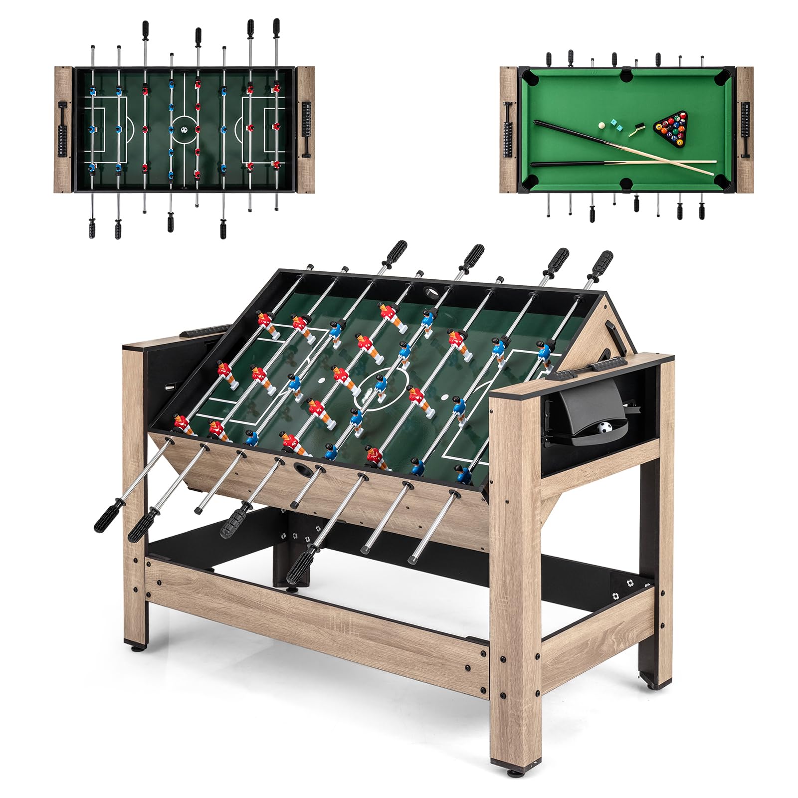 COSTWAY 2 en 1 Mesa Multijuegos Giratoria Futbolín y Billar para Adolescentes y Adultos