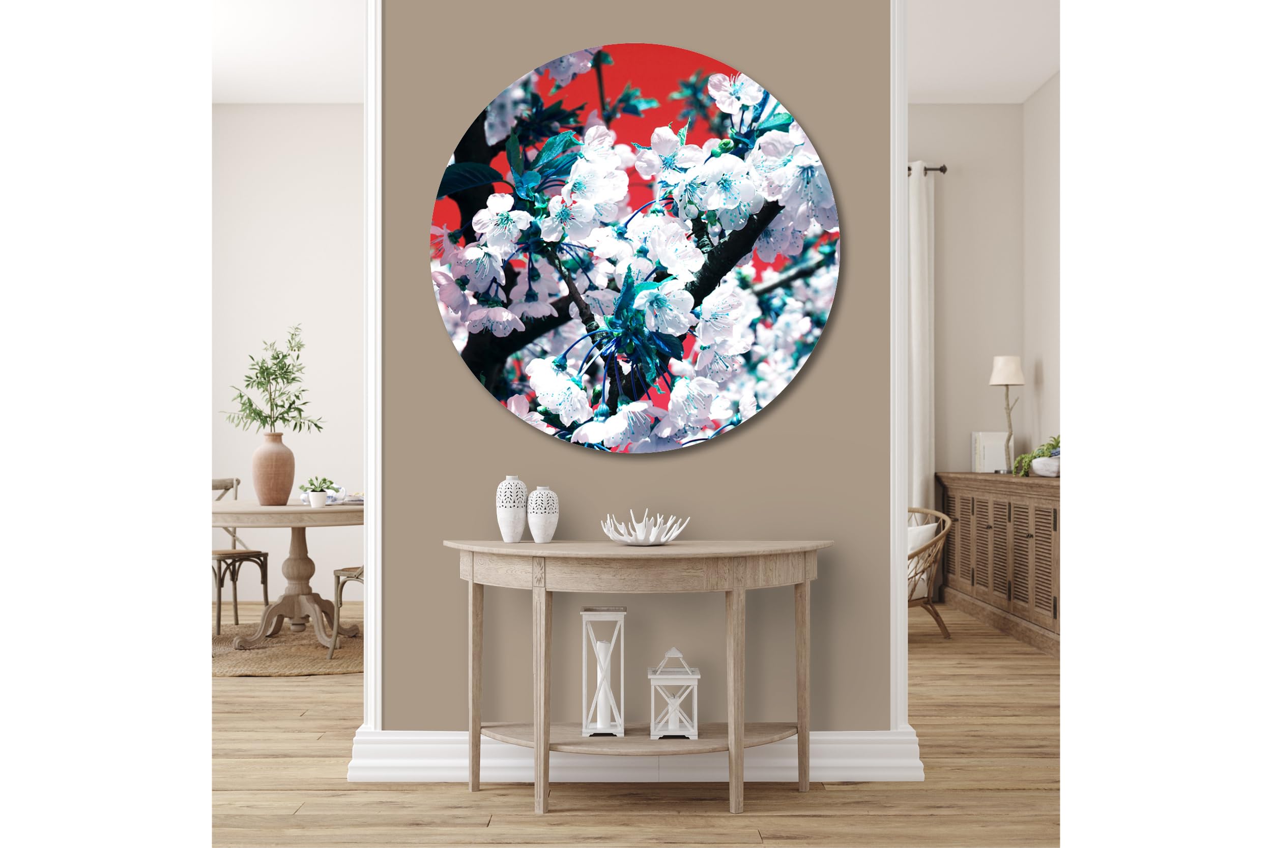 Glücksvilla - Fiore di ciliegio 1 - (vetro acrilico 5 mm, Ø 150 cm) | varie misure - quadro murale rotondo - giardino fiori fioritura pianta natura botanica albero ramo mela