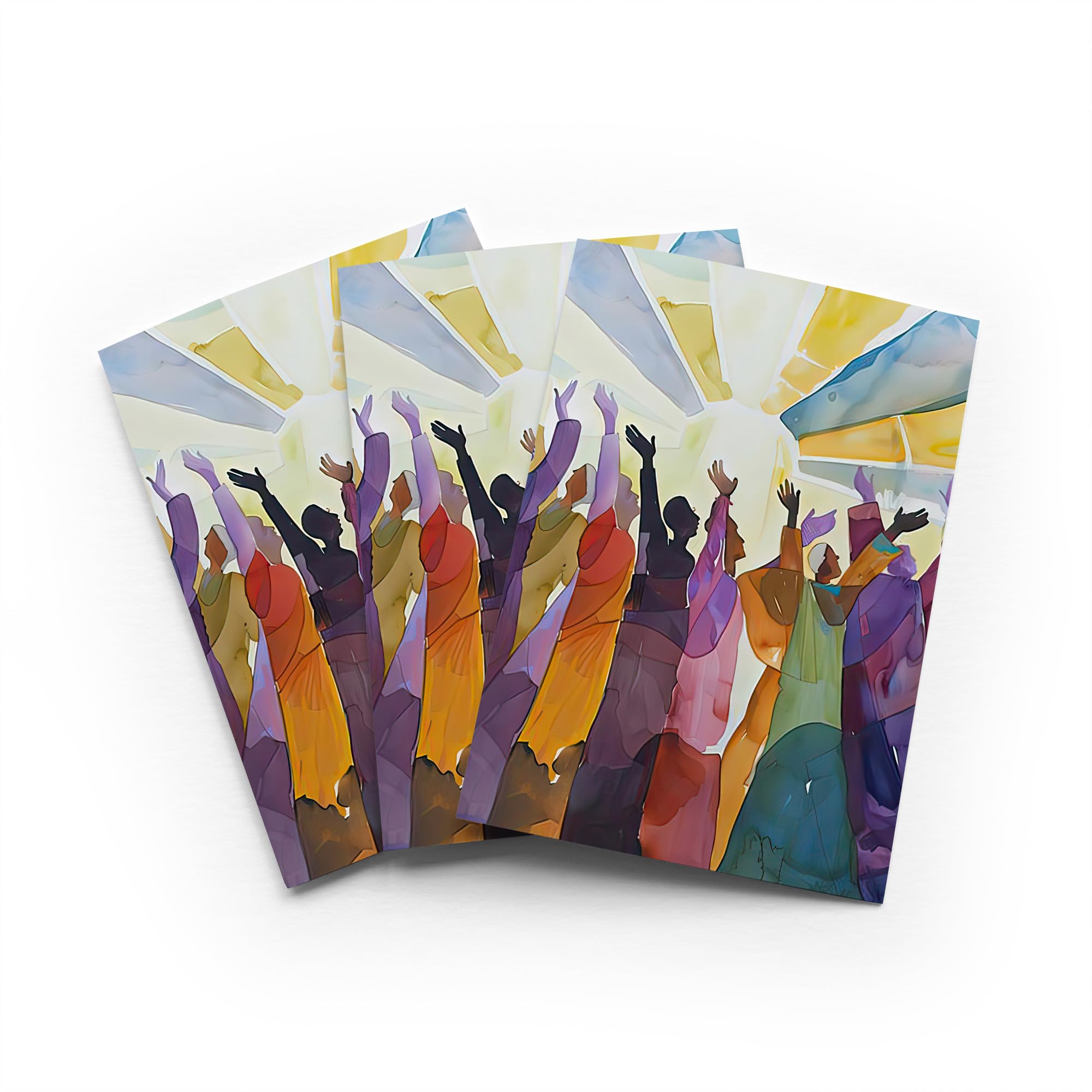 Religious Choir Praise Greeting Card Stained Glass Any Occasion Set of 3 Blank Inside 5x7 Inch 13x18 cm