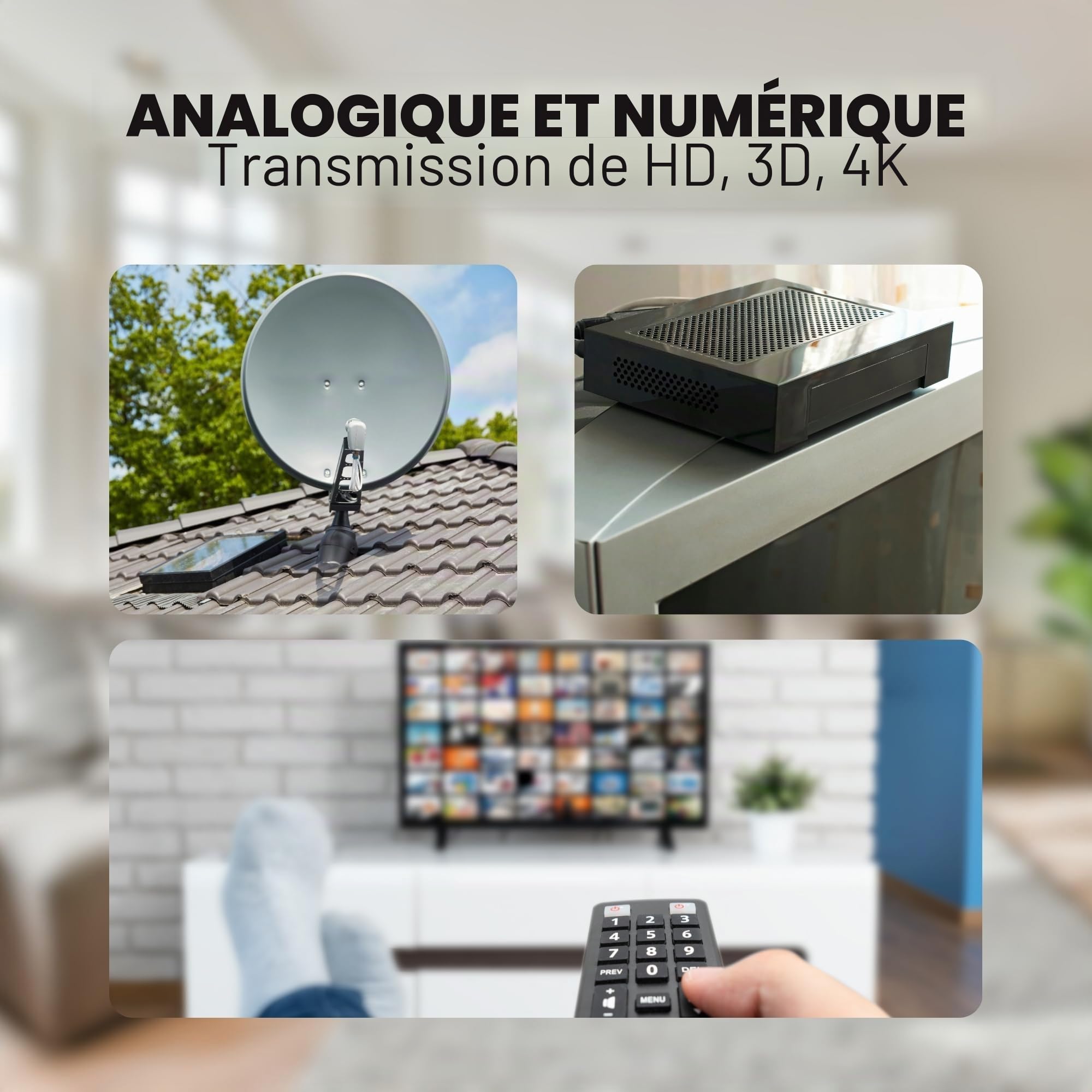 TronicXL 24K Distributeur Large Bande Câble répartiteur 3 Voies TV Souple pour TNT télévision par Sat UHF VHF câbles Splitter Unicable HD 3D 4K numérique DVB-S2 BK Radio F Satellite Séparateur
