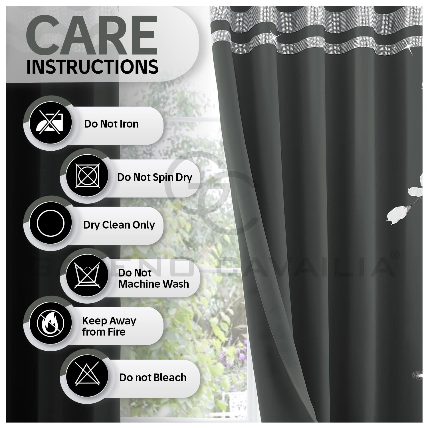GC GAVENO CAVAILIA Kendal Diamante Blackout Curtain Pair, Eyelet Thermal Insulated Bedroom Curtains With Tie Backs, Charcoal - Image 4