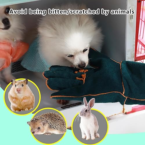 Miniatura 5 de Guantes de manipulación de animales de 23.7 pulgadas, a prueba de mordeduras, guantes multiusos para mascotas para agarrar reptiles, aseo, viajes al