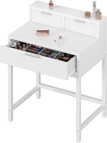 Miniatura 10 de BOLUO - Escritorio de maquillaje blanco con espejo de Hollywood y luces, juego de tocador para niñas con taburete, mesa de maquillaje compacta con