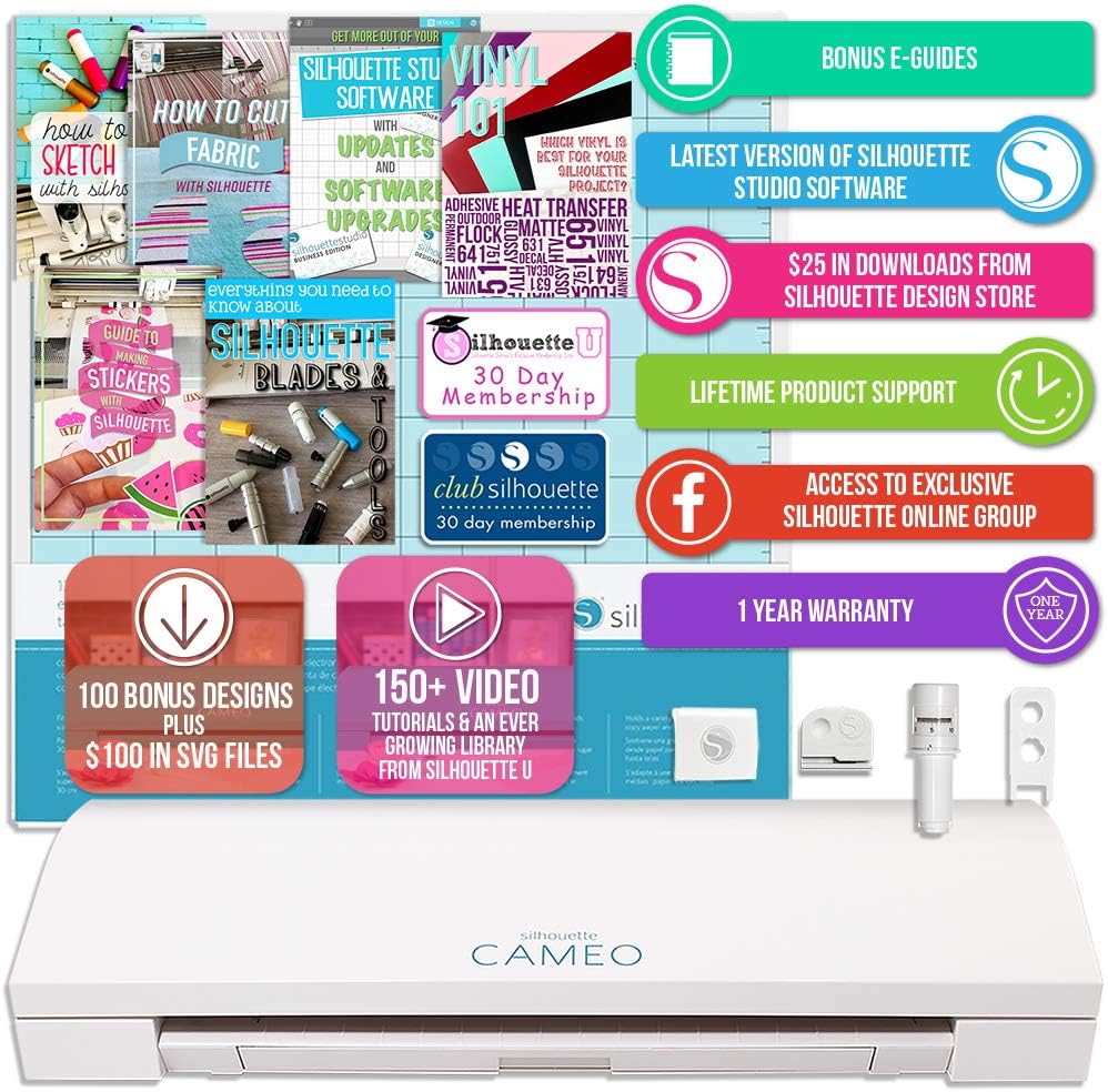 Silhouette Cameo 3 Bluetooth Creative Bundle with 24 Oracal 651 Sheets and 12 Siser Easyweed Heat Transfer Sheets