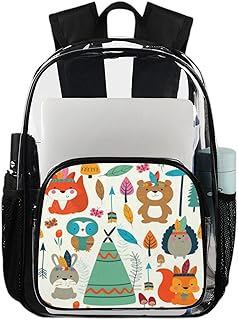 Mochila transparente de animais fofos, mochilas para serviço pesado, animais de desenho animado mochila transparente impermeável PVC mochila transparente com alça de ombro reforçada para escola, trabalho, viagens, Multicor