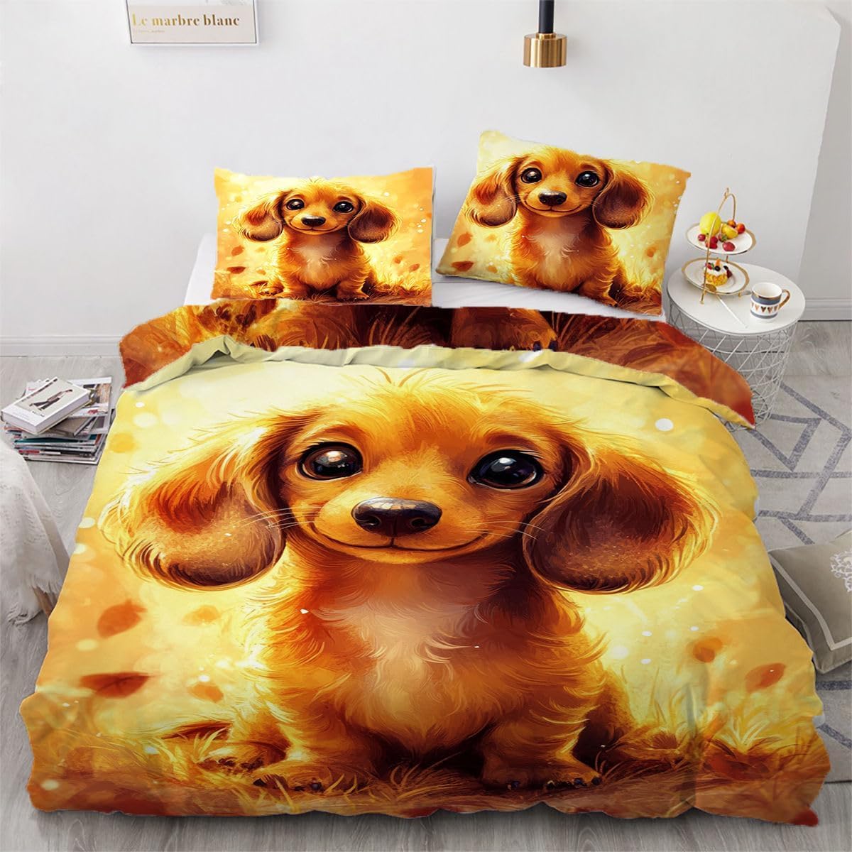 NDXRWDZR Single Bedding Set Brown Dachshund Duvet Cover for Kids Soft Hypoallergenic Microfiber Duvet Cover with Zipper Closure, 1 Duvet Cover 135x200 cm + 2 Pillowcases 50x75 cm