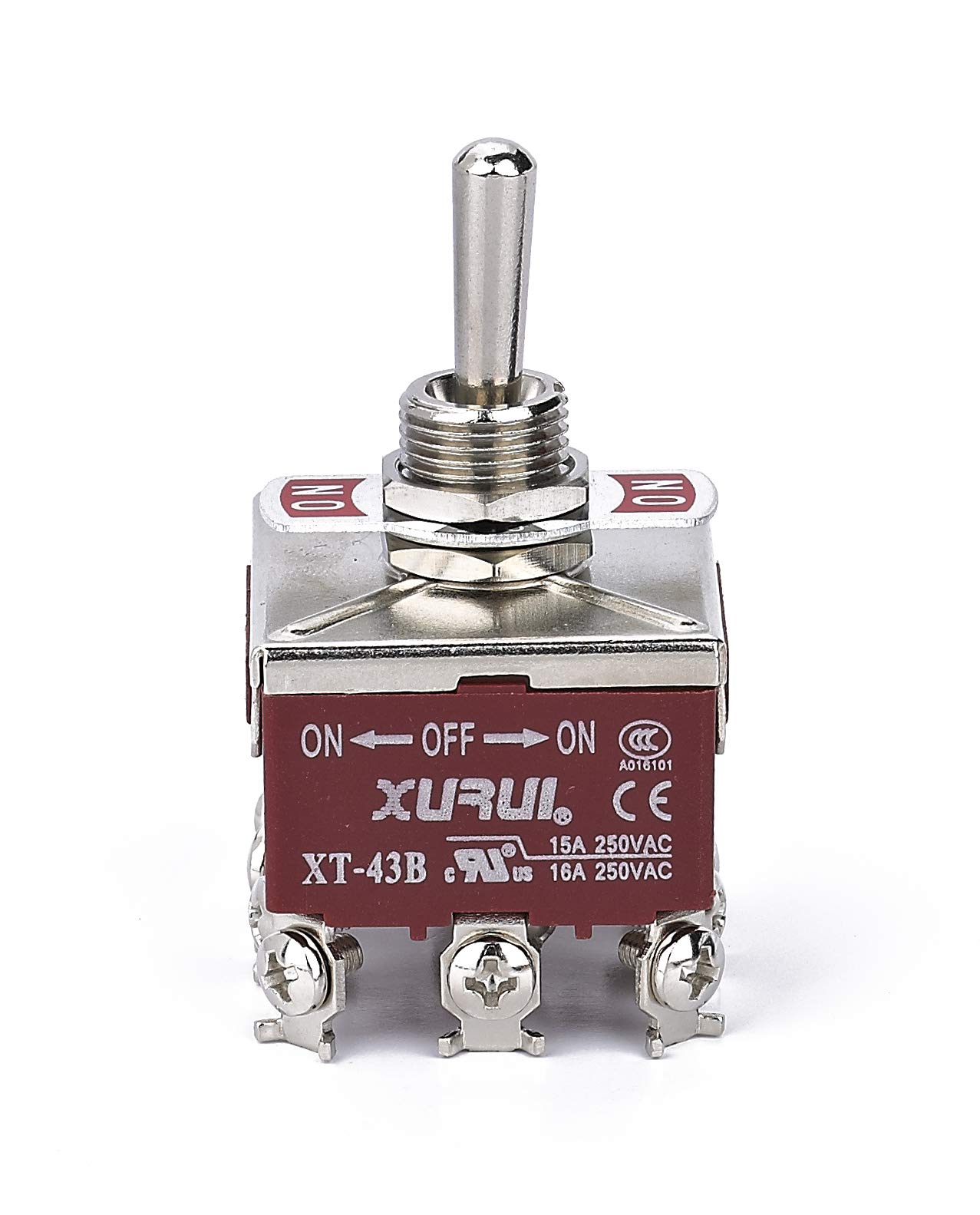 t*o様 Switch XURUI 2Pcs XT-43B FPDT ON-OFF-ON Toggle Switch, 250VAC 15A 250VAC