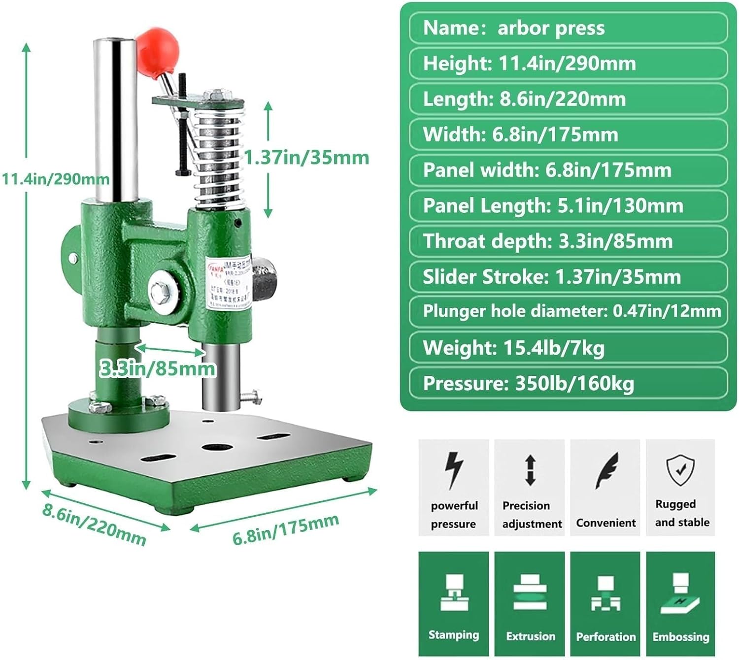 Small Arbor Press with Automatic Rebound Handle Manual Bench Presses Punch Tools, for Leather Craft Work