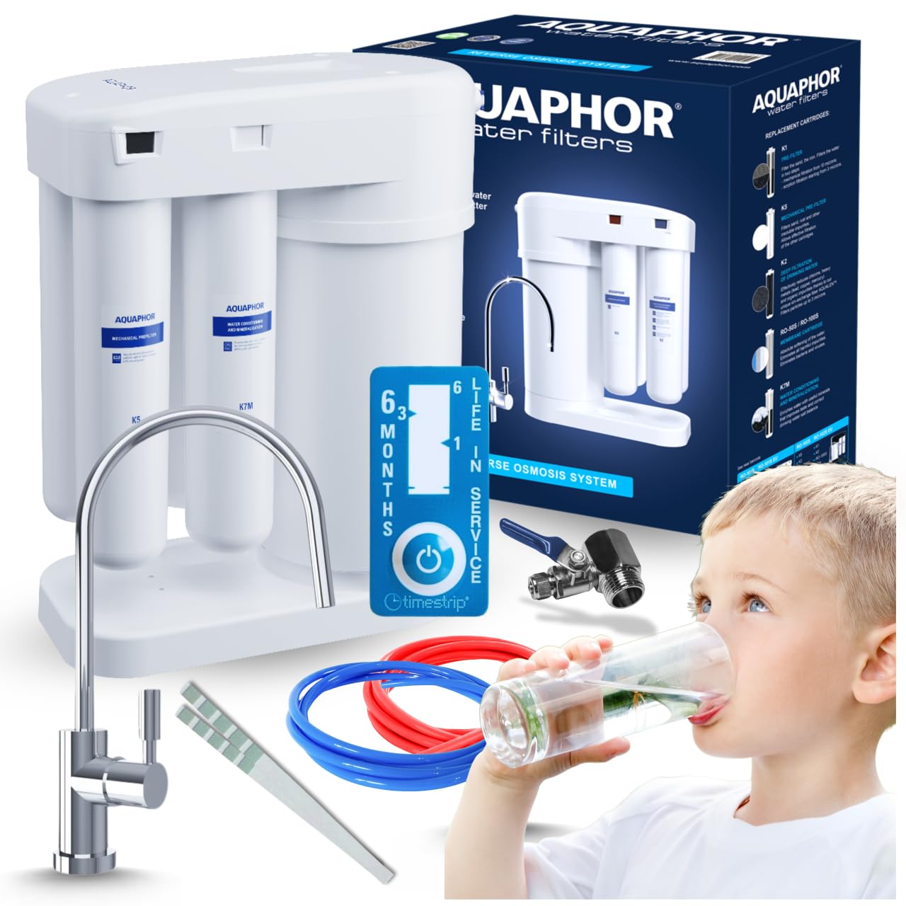 Aquaphor Morion 101S RO Sistema De Osmosis Inversa Filtro De Agua Bajo Fregadero Con Tanque 5L Integrado Purificador De Agua Contra Cal Bacterias Y Virus Incluye Mineralizador Y Grifo Blanco