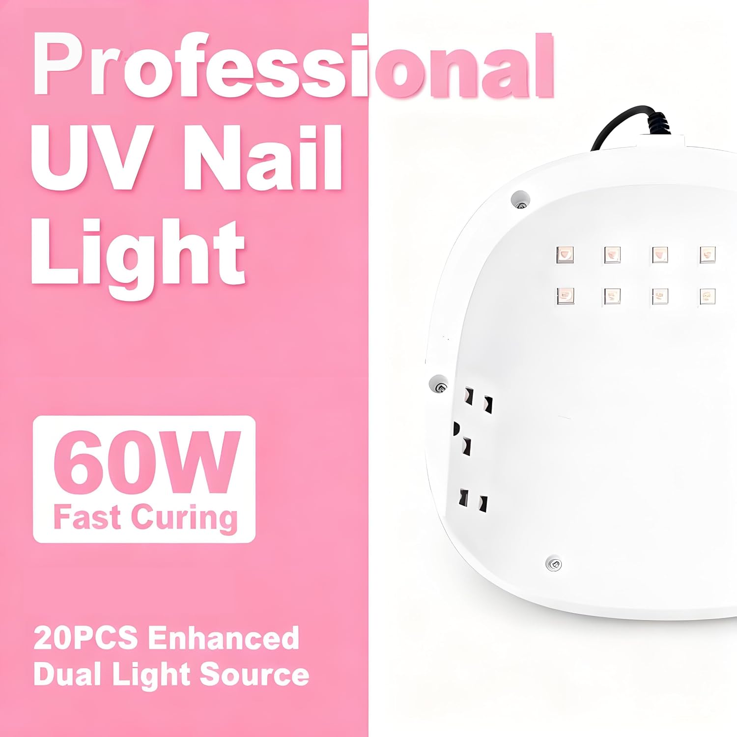60W Mini UV LED Nail Lamp, 20 Beads Fast Curing Gel Polish Dryer with 4 Timers (30s/60s/90s/Constant On) & USB Port, Compact Professional Manicure Tool for Home Salon Travel