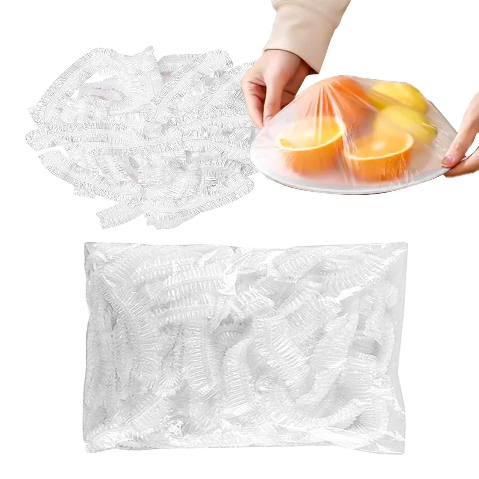 100 PCS White Shrinkable Food Covers, Reusable Plastic Food Covers