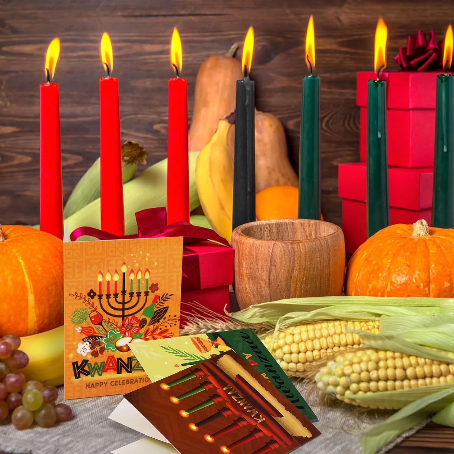 48 Pcs Happy Kwanzaa Greeting Cards African American Christmas Cards Bulk with White Envelopes for American Annual Celebration Family Celebration Kwanzaa Gift, 7 x 4.7 Inches, 12 Styles - Image 5