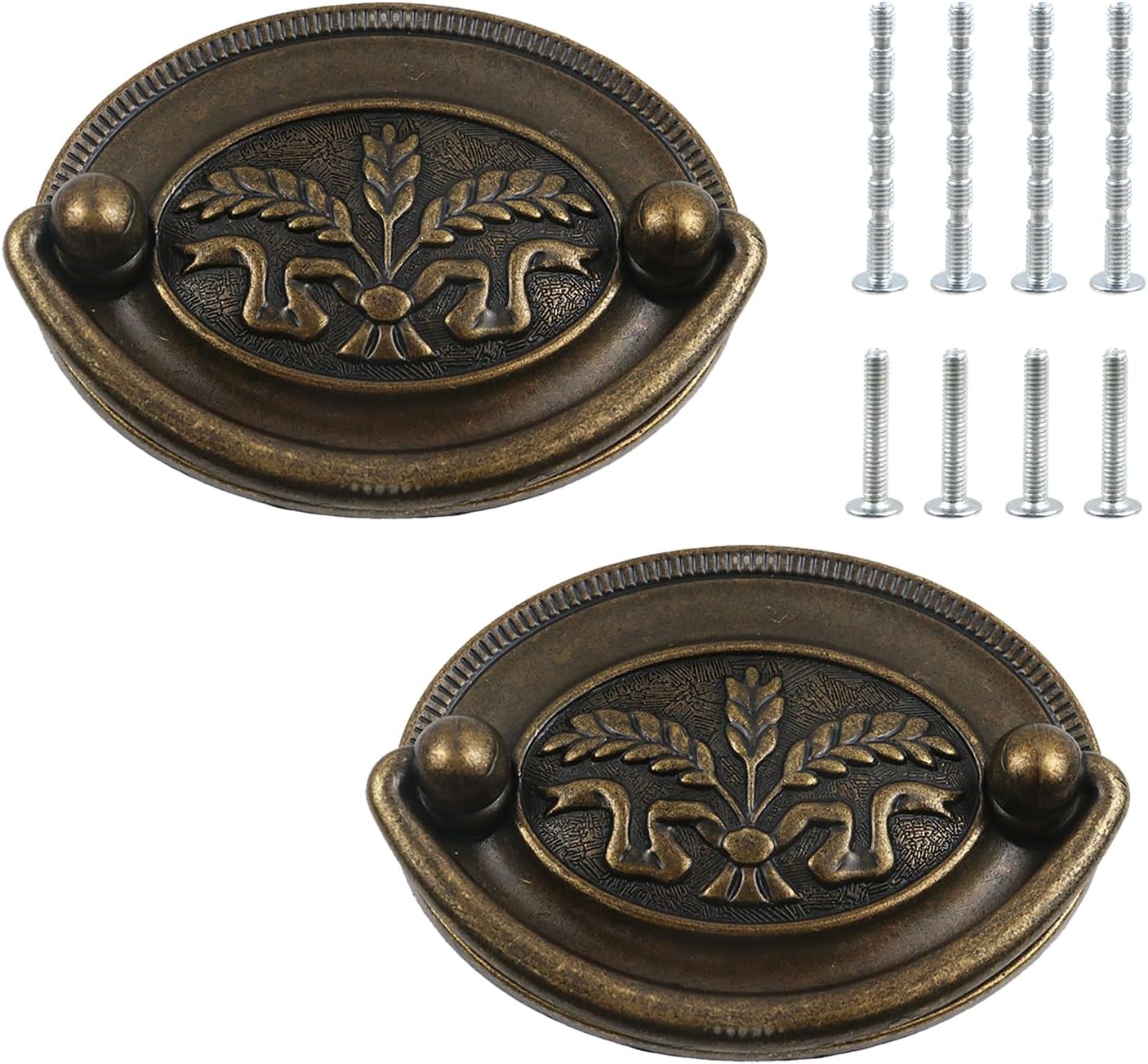 Crapyt 2 Pcs Antique Rind Drawer Pulls Vintage Dresser Handles Decorative Cabinet Hardware Knobs with Screws 2.5" Centers Hole