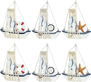 dedoot 6Pcs Wooden Sailing Boat Model Miniature, Handmade Nautical Decor Wood Sailing Boat Decoration for Table Ornament, Photo Props, Beach Ocean Theme Party and Room Decor, 4.25x1.18x5.51 Inches