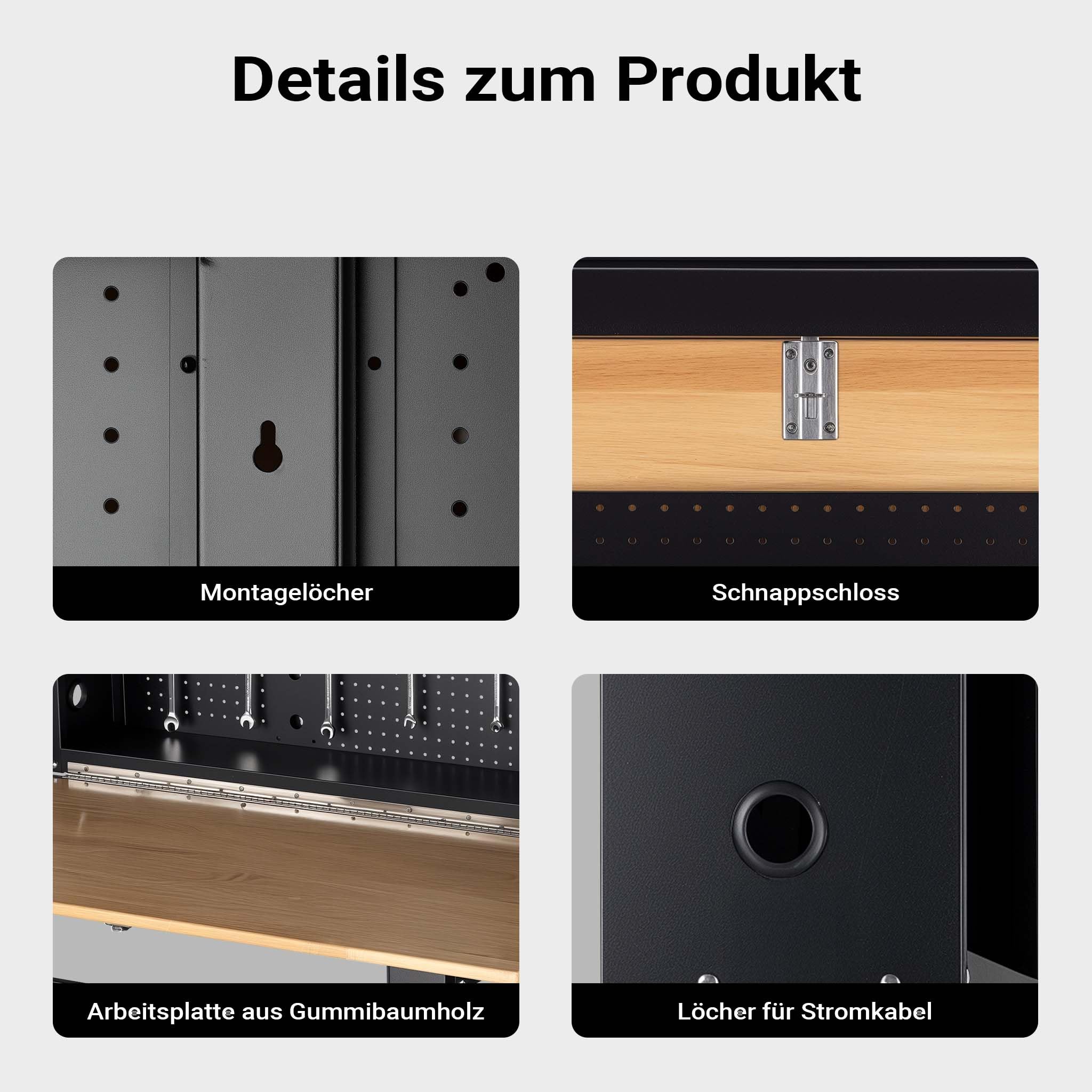 Wiltec Werkbank zur Wandmontage bis 200 kg, klappbare Werkzeugbank 120,5 x 82,5 x 162 cm mit Lochplatte als Rückwand, Werktisch mit Arbeitsplatte aus Holz