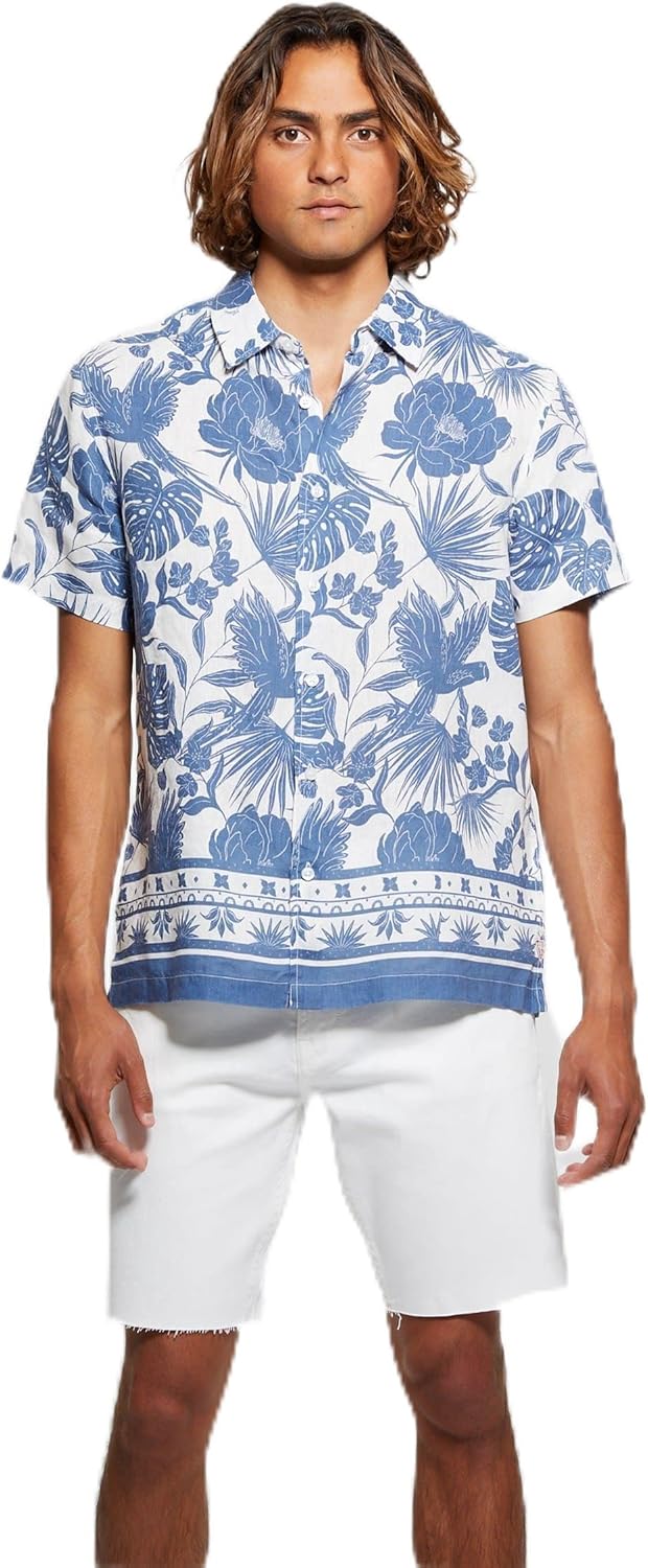 GUESS Men's Eco Island Linen Border Shirt