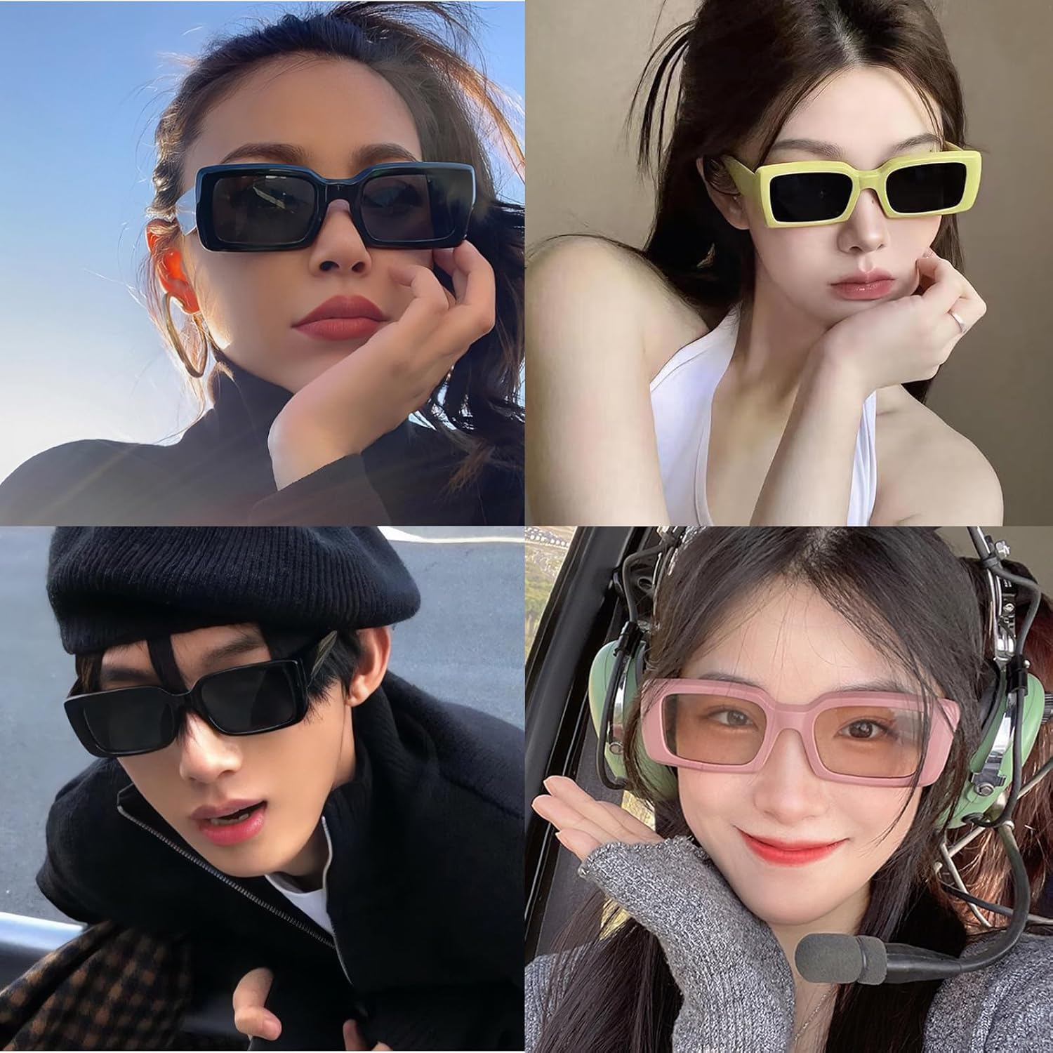 Retro Trendy Rectangle Sunglasses for Women Men UV400 Protection Trendy Style Classic Sunglasses 6Pcs - Image 8