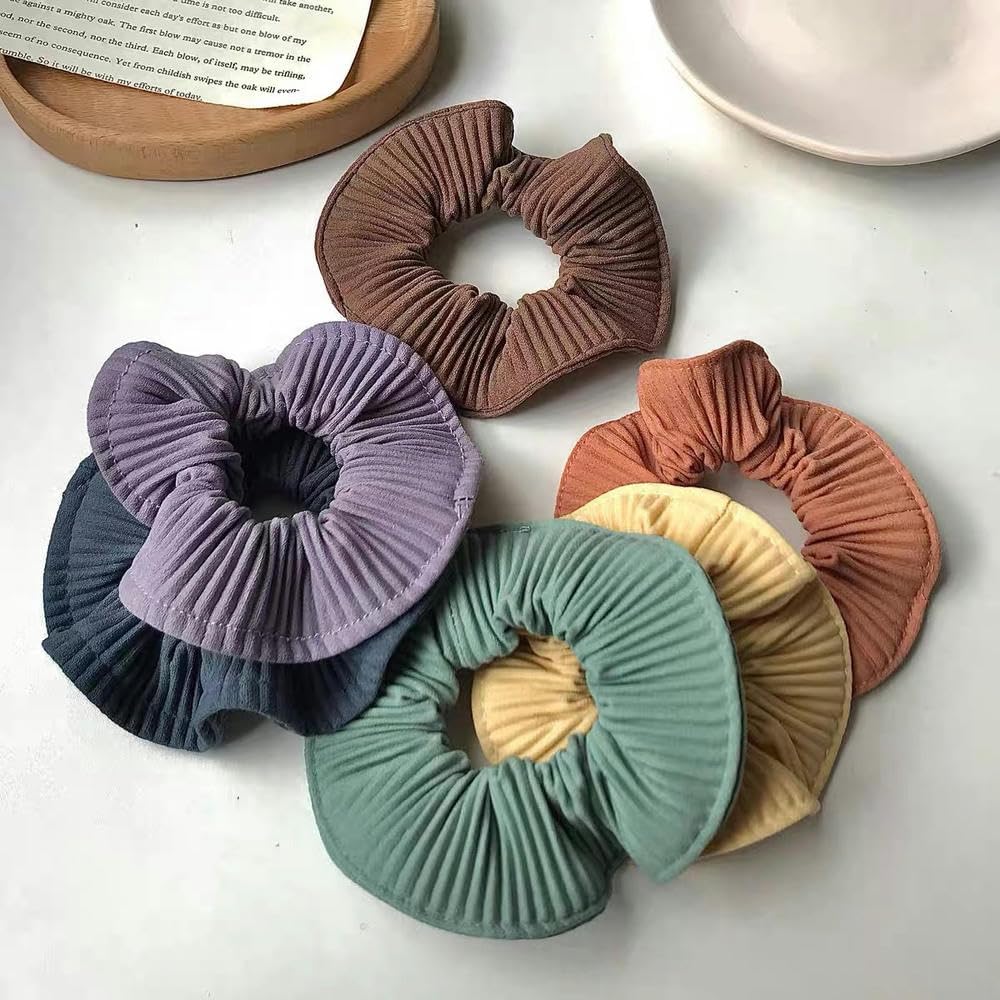 Bandas para el pelo, lazos de satén para el pelo, lazos de seda para el pelo, anillos para trenzas, 6 unidades de color sólido, banda para el pelo arrugada, banda de goma, diadema para el pelo