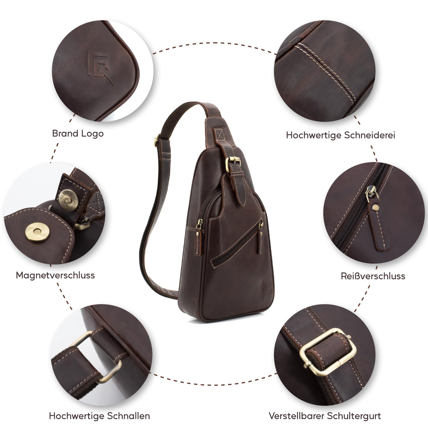 JOREY Herren Leder Umhängetasche Echtleder Robuste Crossbody Bag
