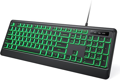 Miniatura 7 de Teclados de computadora retroiluminados, teclado LED USB con cable con retroiluminación de 7 colores, Plug and Play, impermeable, teclado de