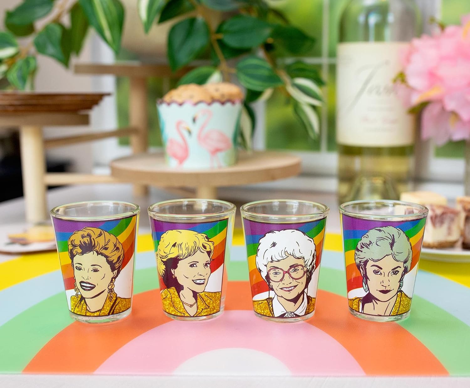 Silver Buffalo Golden Girls Rainbow Grid 4-Pack Mini Glass Set, 1.5 Ounces, Multicolor (GOL64064)