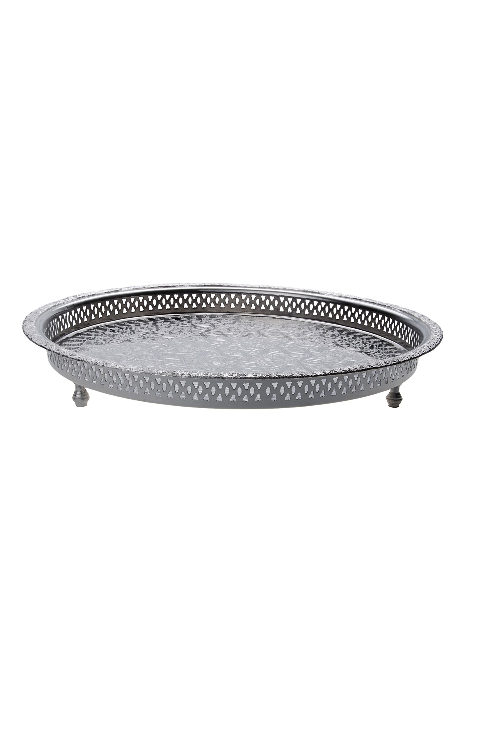 Orient Serviertablett Nadia, orientalisches Tablett silberfarbig 37cm