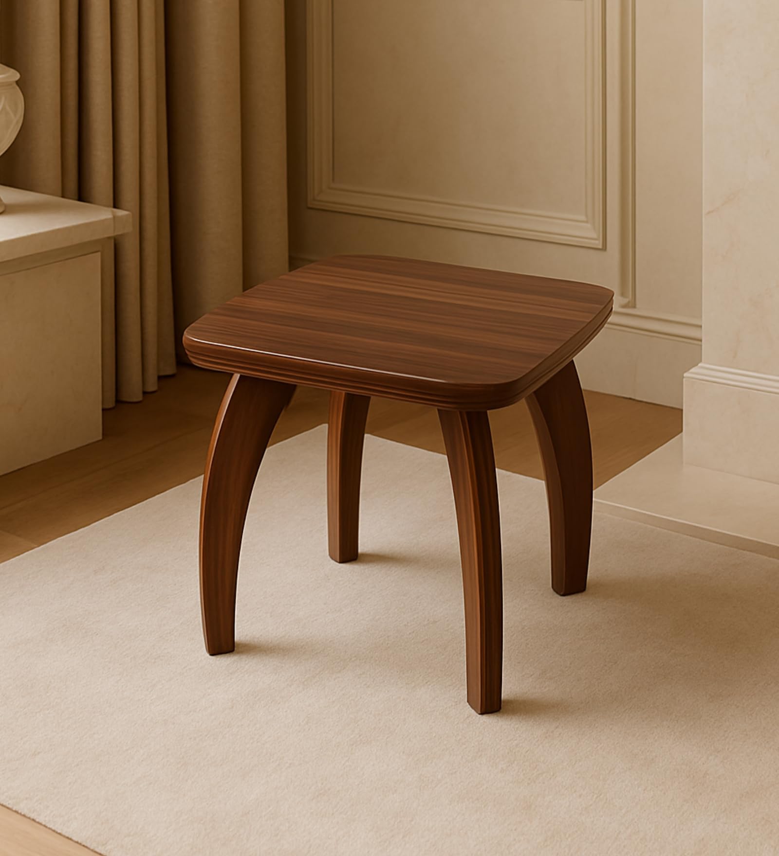 Raytrees Round Four Square Engineered End Table for Living| Drawing Room | Wooden Peg Table | Corner Sofa Side Table with Magazine & Newspaper Storage | Walnut (Modern-P) (S4B)