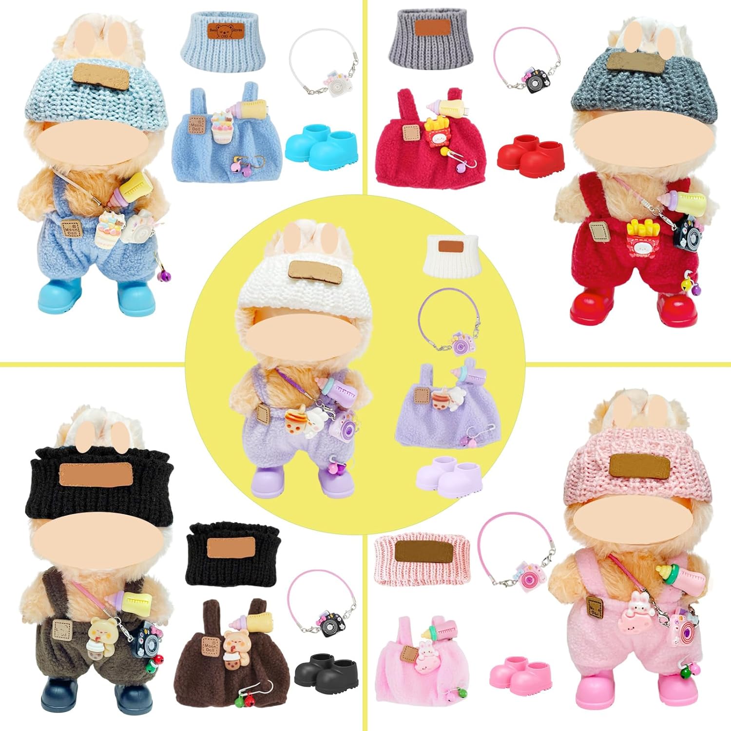 17cm Doll Clothes – 5 Colors Kawaii Chic Style Set Outfit with Accessories: 5 Hats + 5 Overalls + 4 Camera + 4 Pairs Shoes, Cute and Premium Dolls Costume for 5.9-6.7in.Doll, Gift for Women