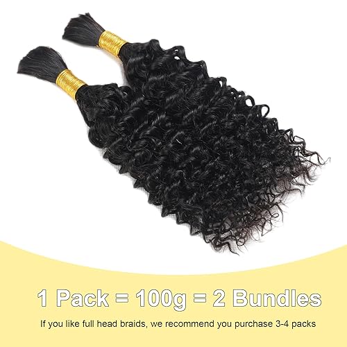 Miniatura 5 de Cabello humano a granel para trenzar, 100% sin procesar, extensiones de cabello humano virgen brasileño, rizado, micro cabello trenzado, 3.53 onzas