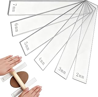 Polymer Clay Tools: Rolling Pin Guides & Roller Set 12Pcs Acrylic Adjustable Depth Guides (2-7mm) with Protective Film for Polymer Earrings, Sculpting & Modeling Clays