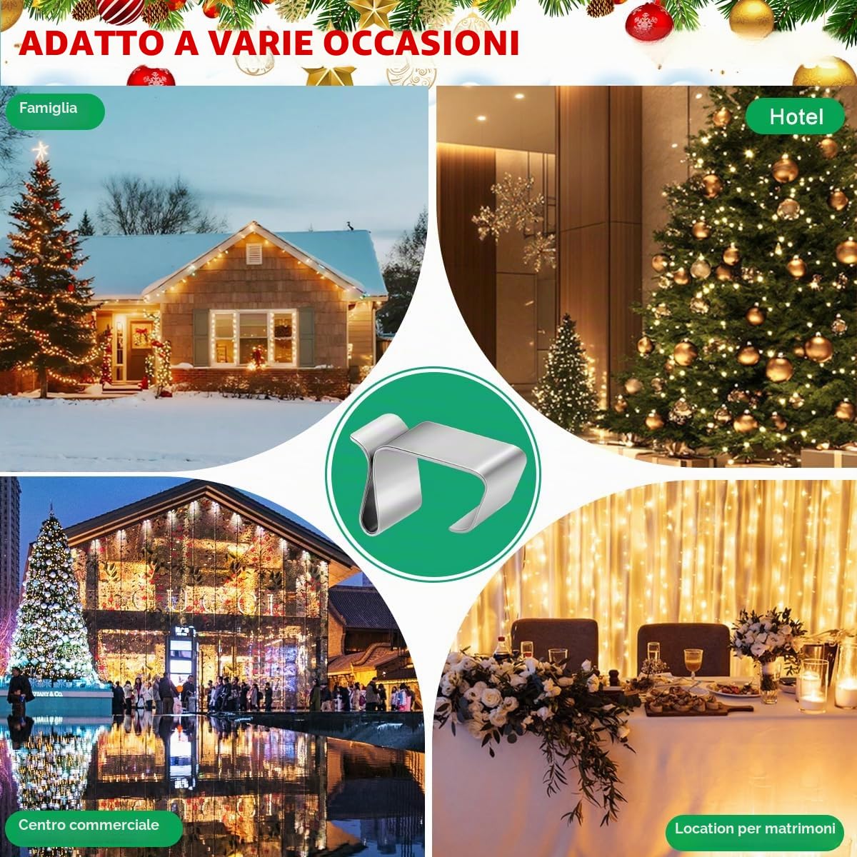 Ganci per Grondaie Luci di Natale in Acciaio Inossidabile 120 Pezzi, Clip per Luci Esterne