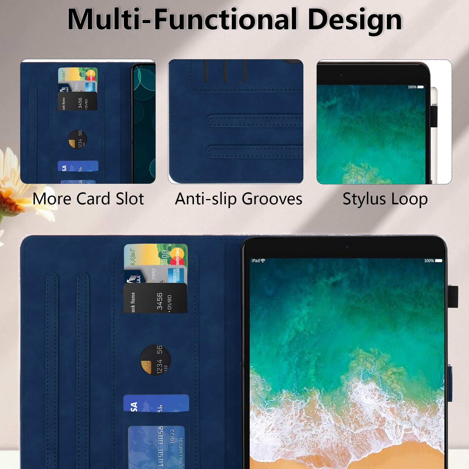 Custodia per iPad 9.7 Pollici 2018/2017(6./5.Generation)/ iPad 5/6/Air 2/Air 1 Cover in Pelle PU Case Coperchio Multi-Angli Supporto Pieghevole Cover Protettiva con Chiusura Magnetica -Blu