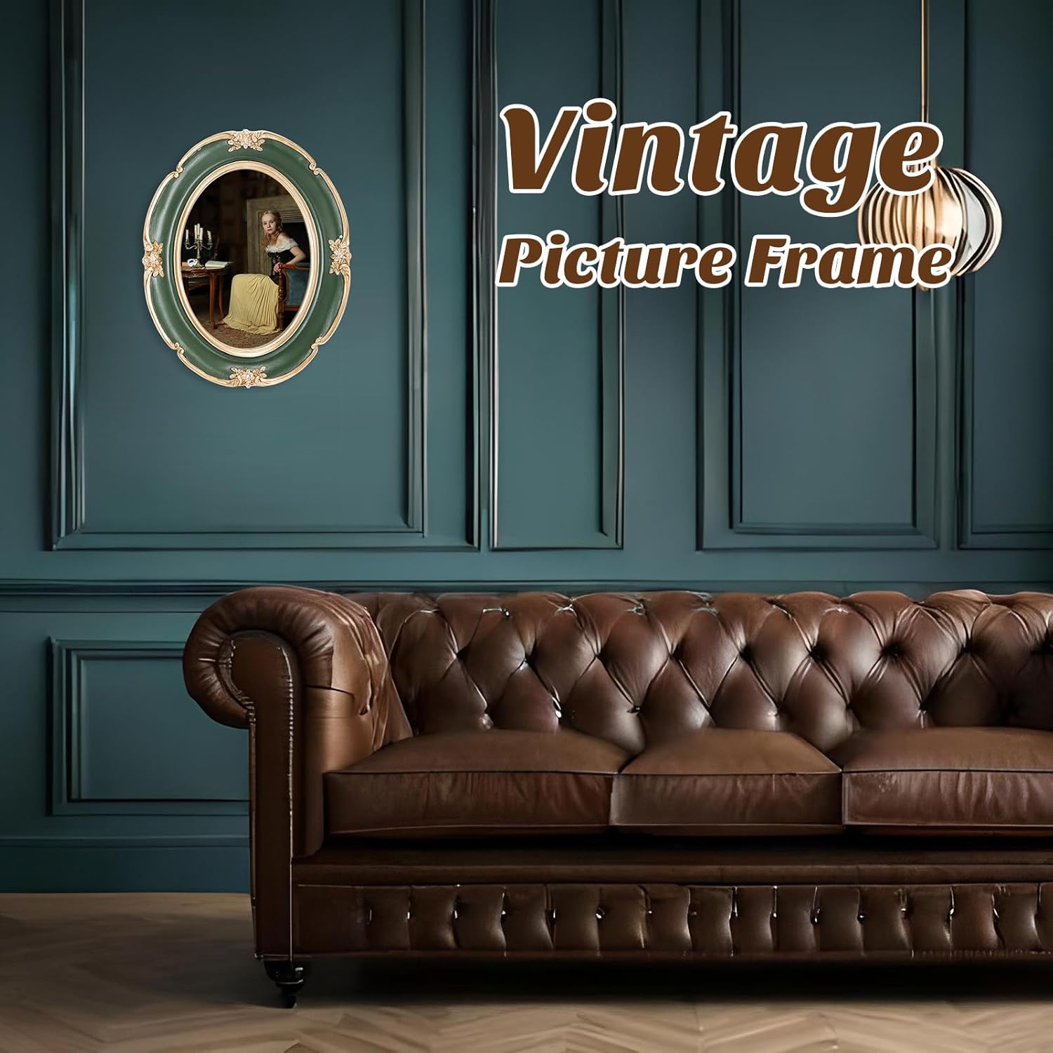 3 Pcs Green Vintage Picture Frame Set Oval Picture Frames Antique Photo Ornate Frames with Glass Front Photo Display Tabletop Gift Wall Hanging Art(Antique Style)