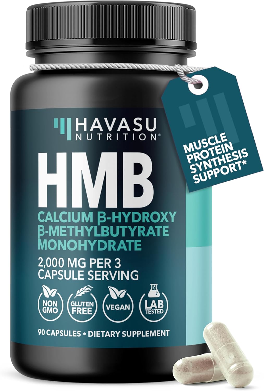 HMB Capsules 2000mg - HMB Supplements for Men and Women - Calcium B-Hydroxy B-Methylbutyrate Monohydrate - 90 Capsules - Supports Muscle Protein Synthesis - Vegan, Non-GMO, Gluten Free - 30 Servings