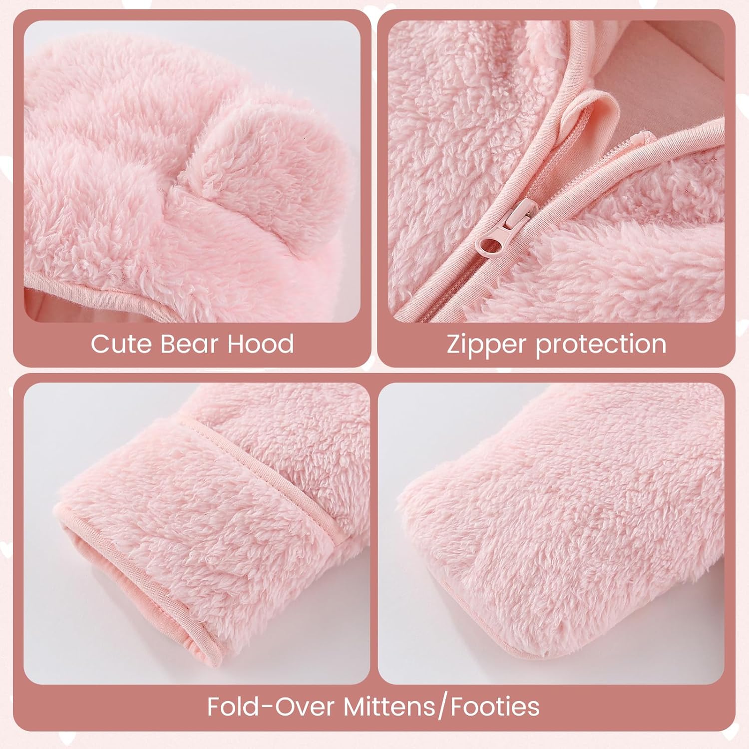 JiAmy Baby Snowsuit Fleece Bunting - Newborn Winter Bear Onesie Warm Hooded Romper with Foldover for Infant Boys Girls - Image 5