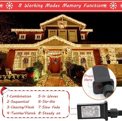 Miniatura 2 de realization - Guirnalda de luces LED para Navidad al aire libre, tira de 105 pies con 300 luces LED para interiores con 8 modos, enchufe de extremo