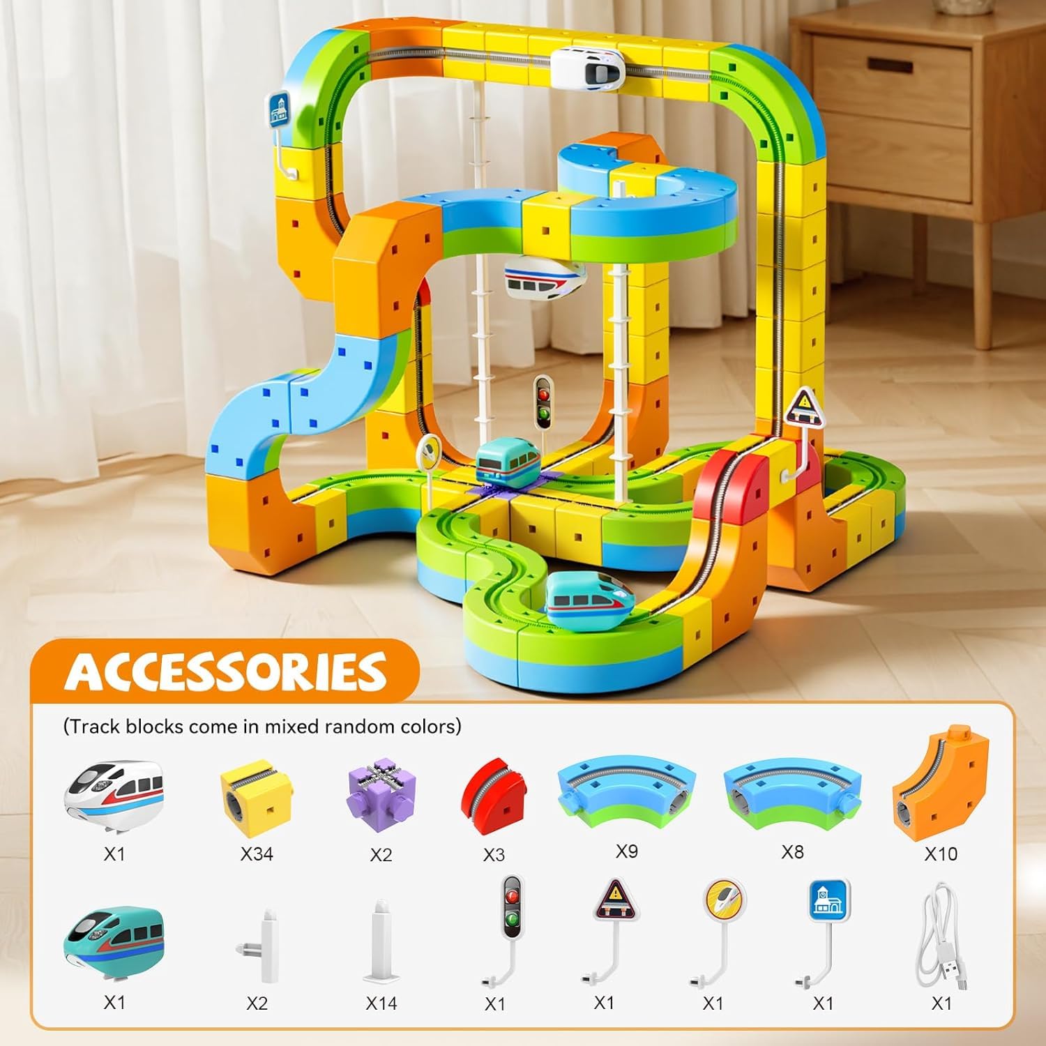 Umikk Clickrail Electric Train Set Flexible Race Track, Magic Rail Block, Magic Rail Block with Gravity Defying 3D, Flexible Race Car Magnetic Track Set, for Kids (Style 1 (88 Stück))