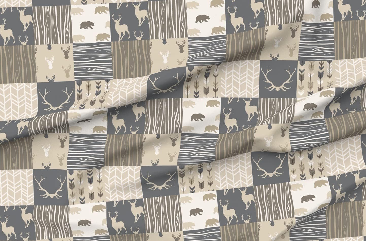 Spoonflower Fabric - Wholecloth Cheater Quilt Top Rustic Midnight Woodland Deer Brown Tan Printed on Minky Fabric by The Yard - Sewing Baby Blankets Quilt Backing Plush