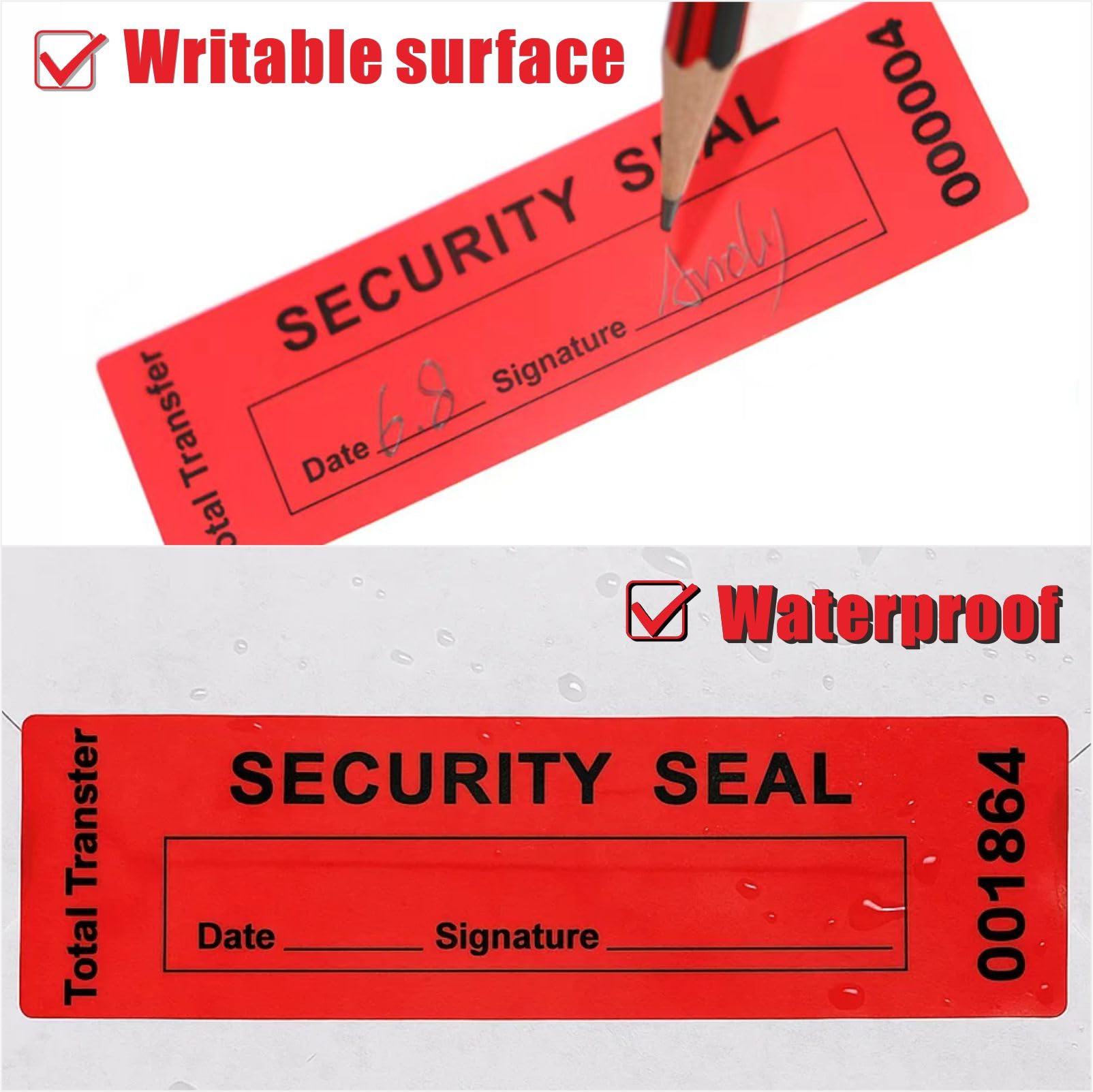Adhesivos de seguridad para vacío – Etiquetas 100% de transferencia total a prueba de manipulaciones con números de serie triples, adhesivo de sellado, 3.4 pulgadas de largo x 1 ancho, 300 piezas