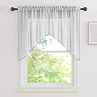 Vista 10 de RYB HOME Cortinas Blancas con Textura de Lino, Cenefas Transparentes, Complementos Superiores para Ventanas, Cortinas Semitransparentes para Cocina