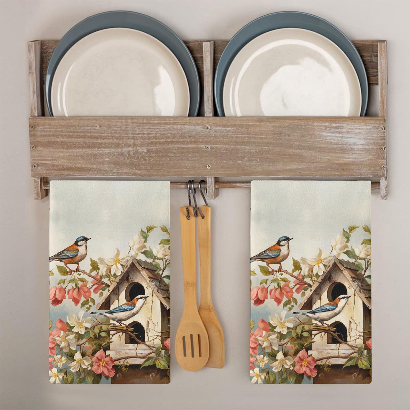 Trapos Cocina Hojas Verdes Retro Paños de Cocina Microfibra Paños Cocina Suaves Lavable Toallas Reutilizables Absorbentes Baño Pañuelo de Mano Trapos de Cocina 2 Piezas (44x74 cm)