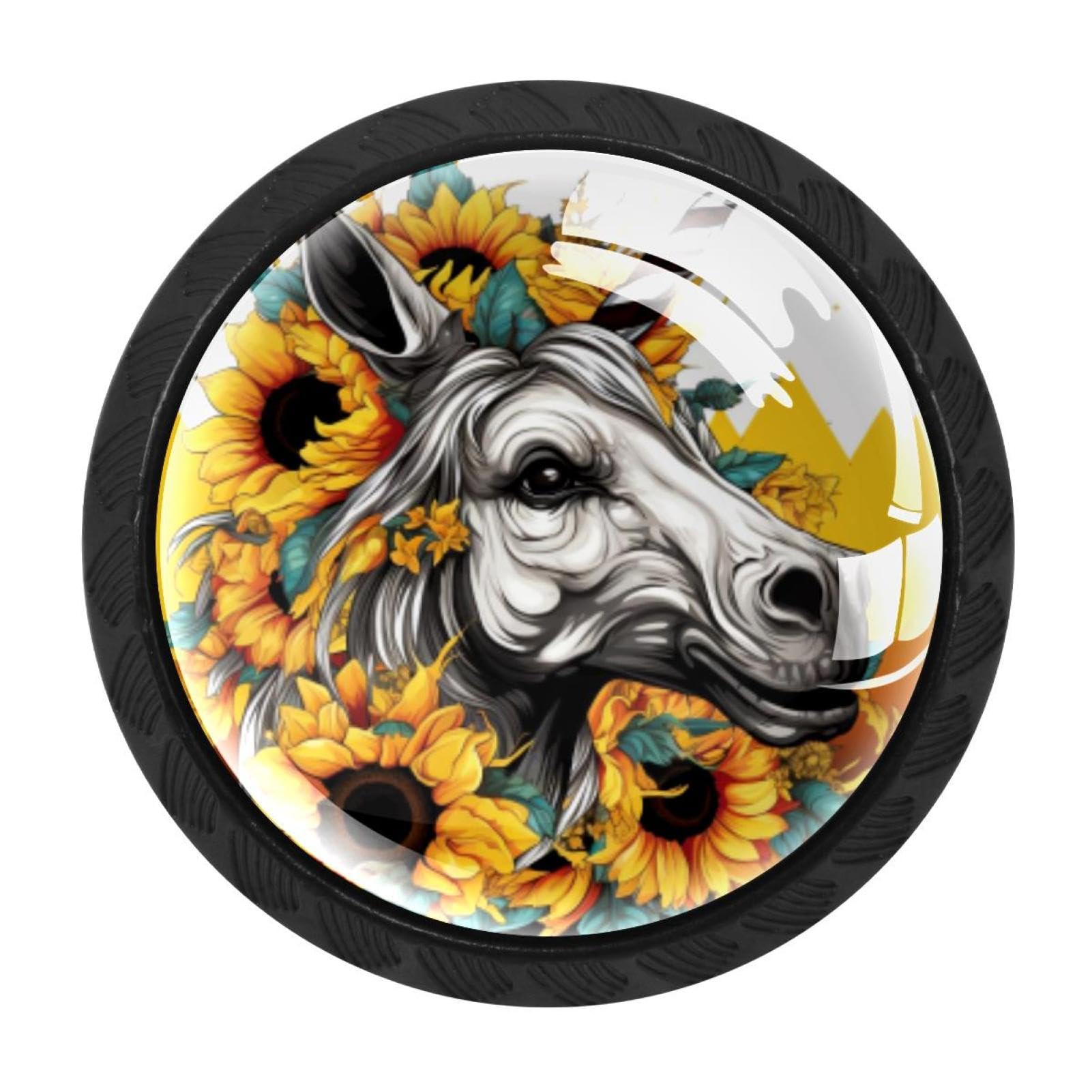 CHENZZZZ 4 Pack Unicorn Skull Sunflower Kitchen Cabinet Knobs Drawer Knobs Dresser Knobs Matte Black Zinc Knobs Drawer Pulls Door Knobs Dresser Drawer Handles Knobs for Dresser Drawers