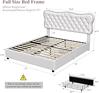 Vista 2 de HOSTACK Base de cama matrimonial con 4 cajones de almacenamiento, base de cama tapizada con cabecera capitonada con botones, base de colchón