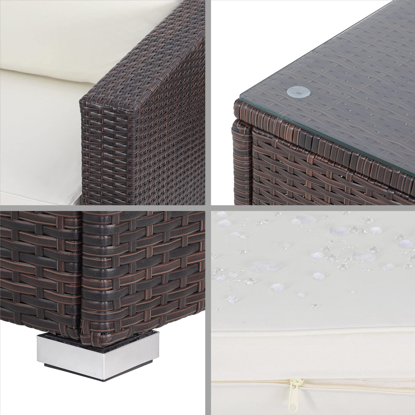 Casaria Set Salotto in Polyrattan XL Cuscini Imbottiti Tavolo in Vetro Resistente Mobili Giardino Salottino Angolo Ripiano Extra