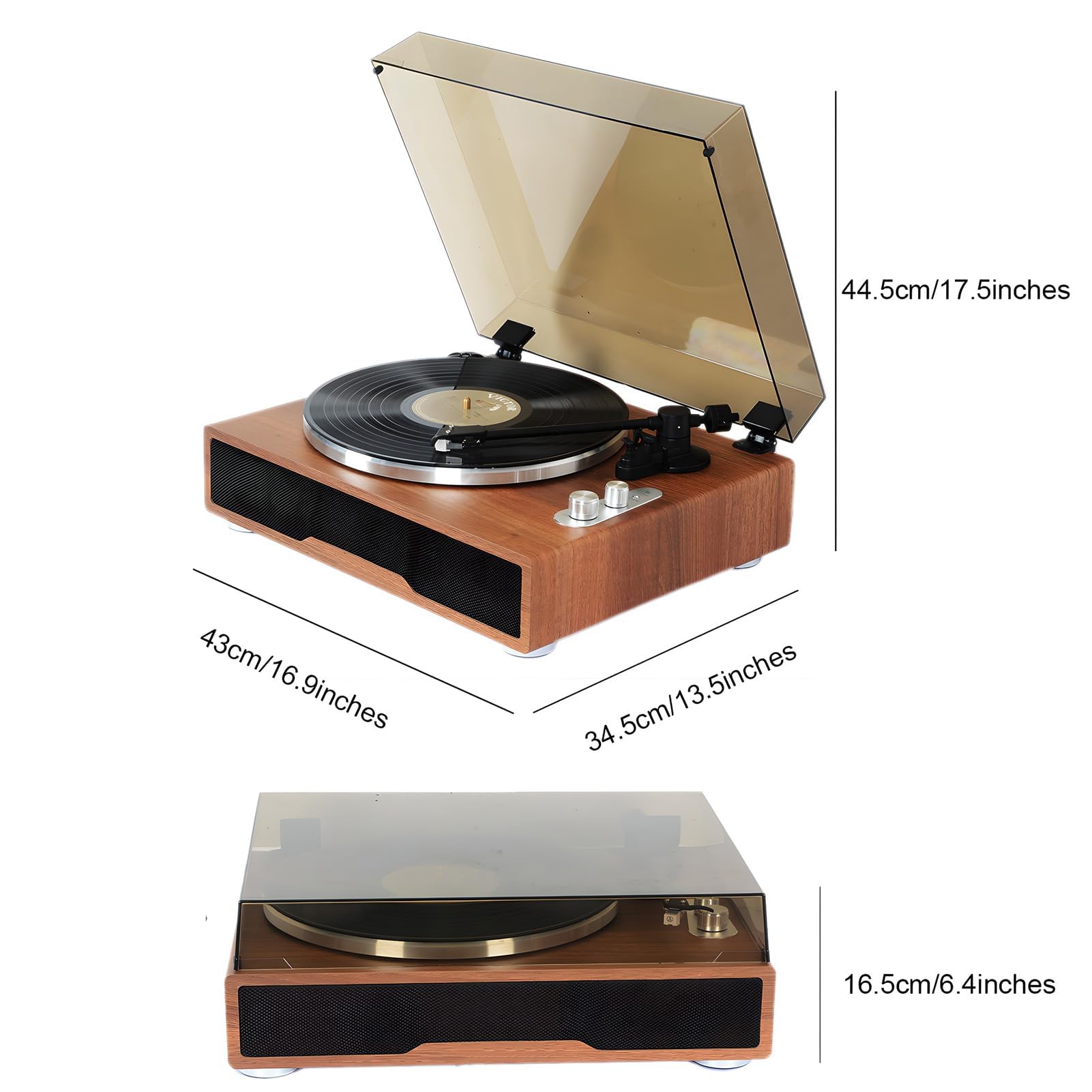 Giradischi Bluetooth retrò con 4 altoparlanti integrati e arresto automatico, classico giradischi in vinile per LP da 7/10/12", uscita AUX/RCA e orologio LED, ideale per la decorazione della casa
