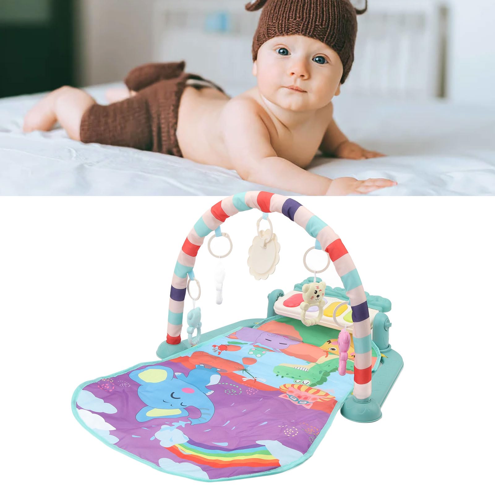 Baby Kick Piano Soft 5 giocattoli pendenti Tappetino da palestra musicale portatile per bambini con luce da 0 a 12 mesi