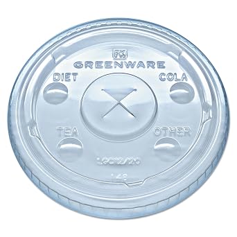 Greenware LGC12/20 Clear Polylactic Acid Drink Cup Flavor Buttons Lid with X-Slot Case of 1000