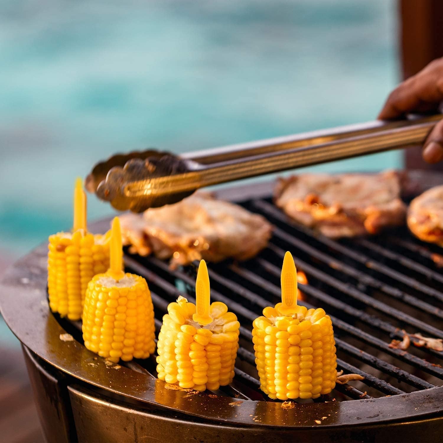 Corn Holders 50 Pieces Stainless Steel Corn on The Cob Holders Skewers with Storage Box for Outdoor BBQ Cooking